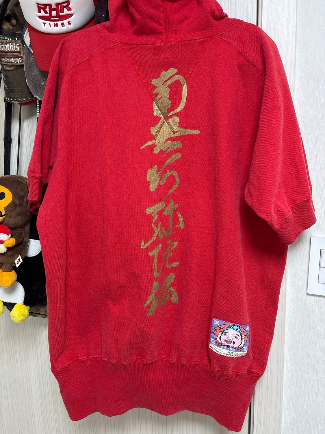 에비수 오버핏 반팔 후드티 골드 로고 상품이미지1