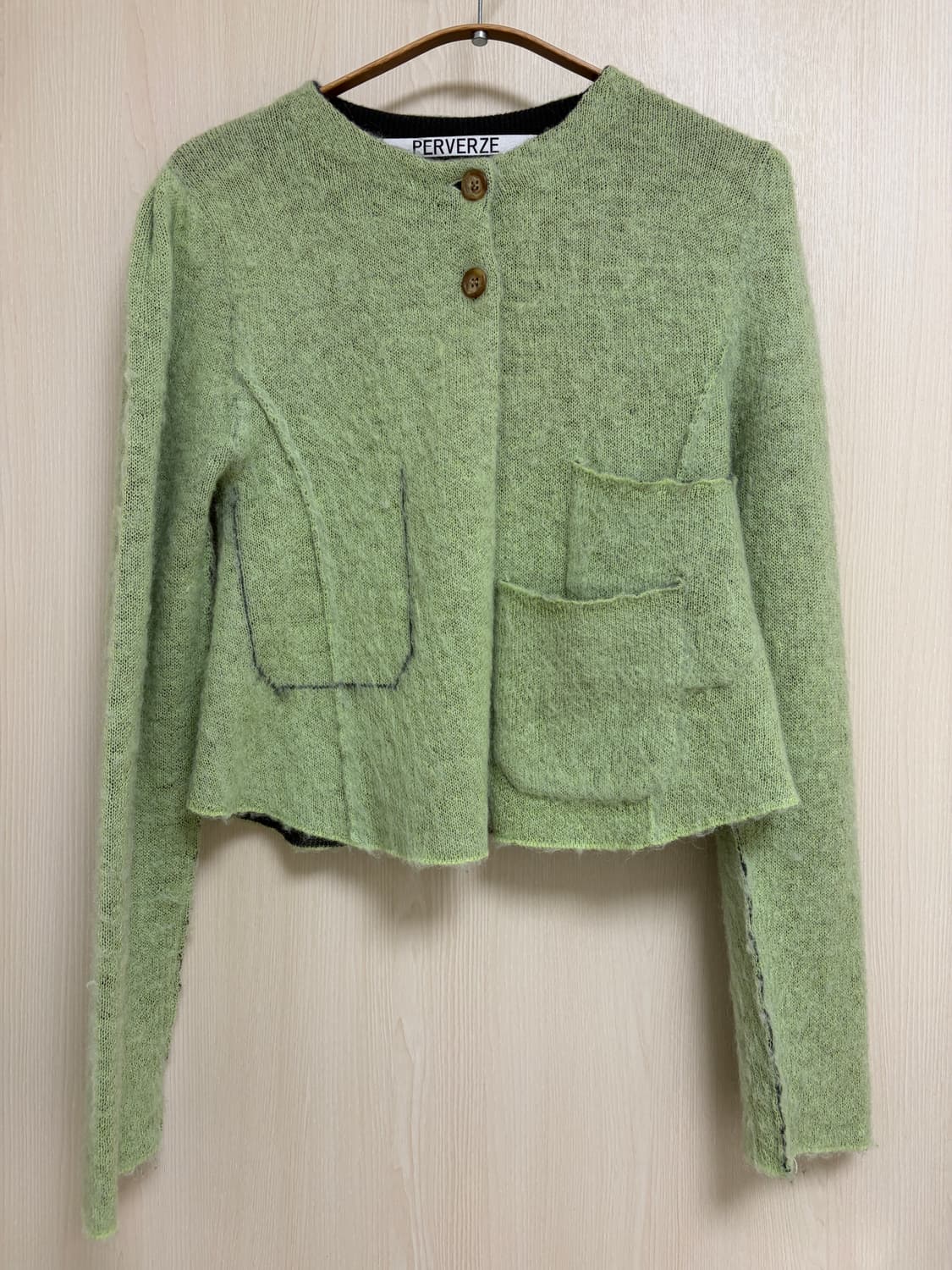 Perverze 우먼 리터치드 포켓 모헤어 블렌드 가디건 그린  상품이미지4