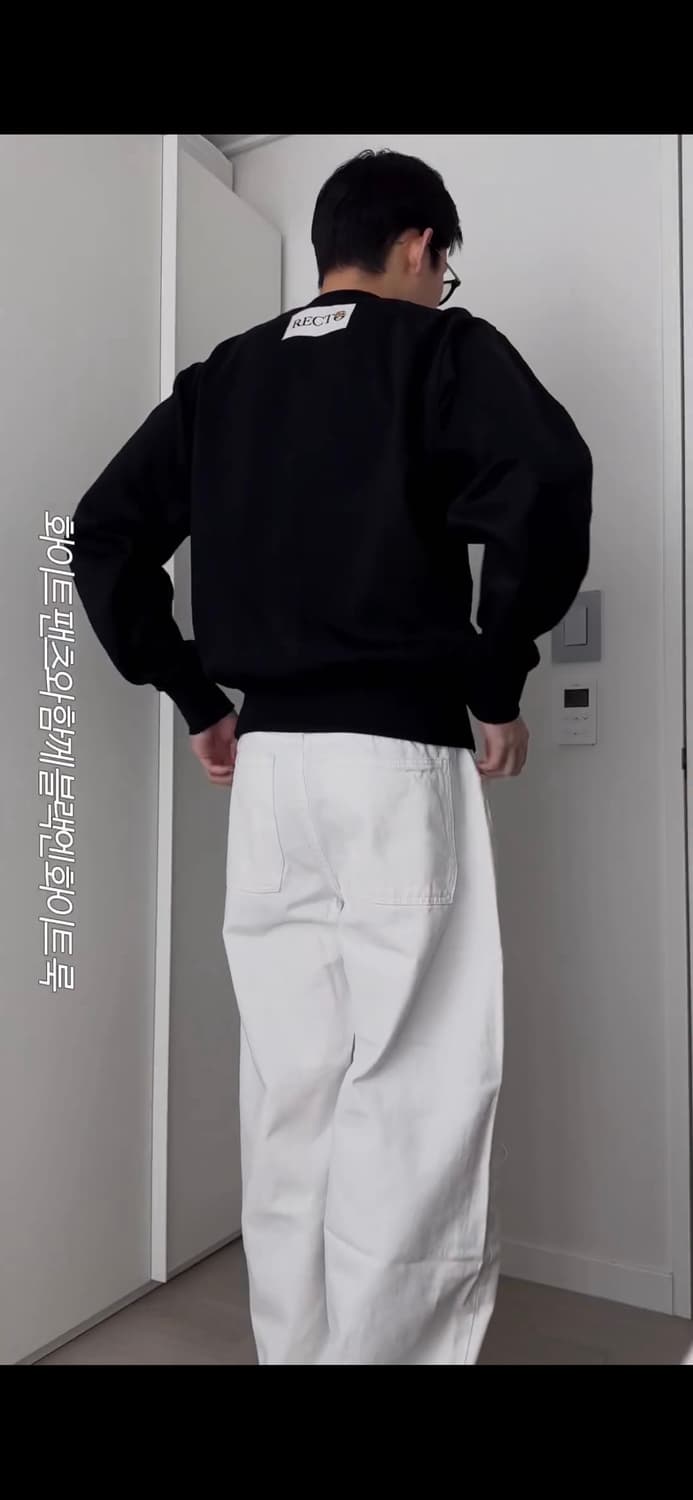 새제품/S,M) 렉토 RC 로고 패치 시그니처 맨투맨 블랙 스웨트셔츠 상품이미지4