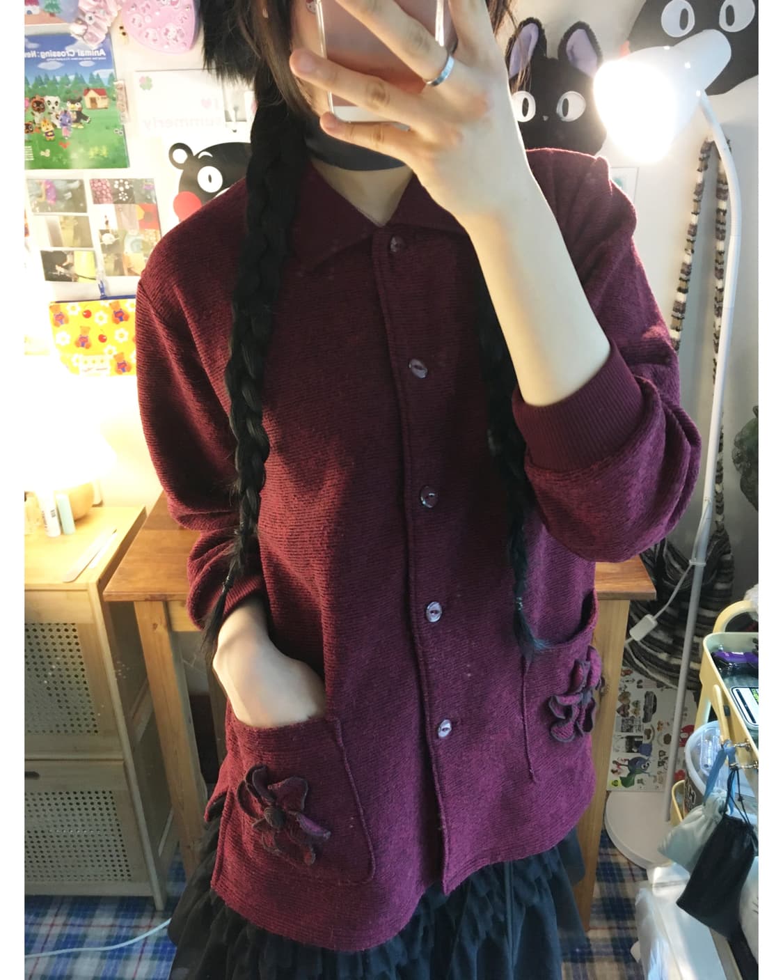 vintage flower pocket cardigan wine 상품이미지2