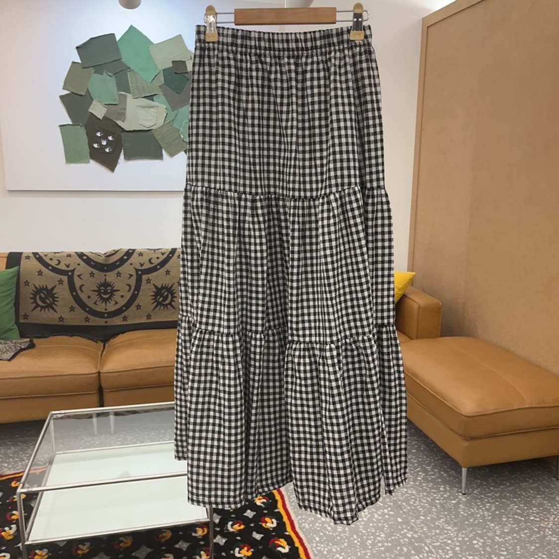 빈티지 스트릿 러블리힙 개더 플레어 체크 롱스커트 24인치 C07949 상품이미지4