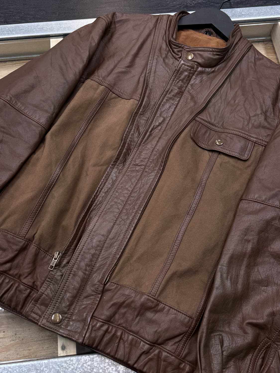 빈티지 90s 카우 레더 패널 자켓 상품이미지4