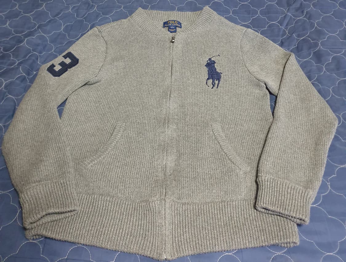 (빈티지) 폴로랄프로렌 빅포니 딱붙핏 니트집업 그레이 (S) 상품이미지1