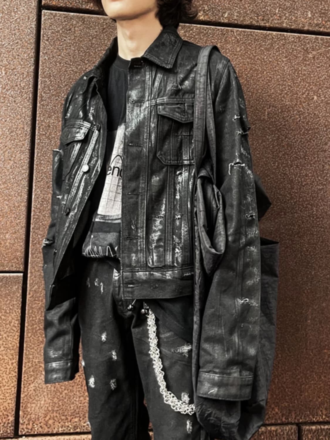 워싱 디스트로이드 블랙 데님 자켓 상품이미지2