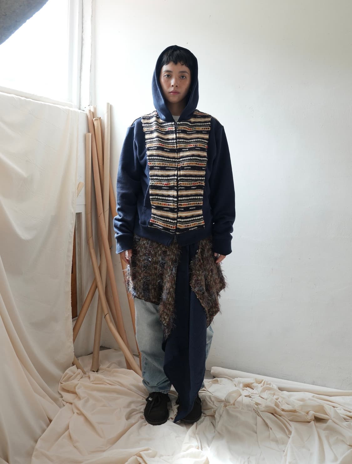 0tape block hooded zipup navy 상품이미지2