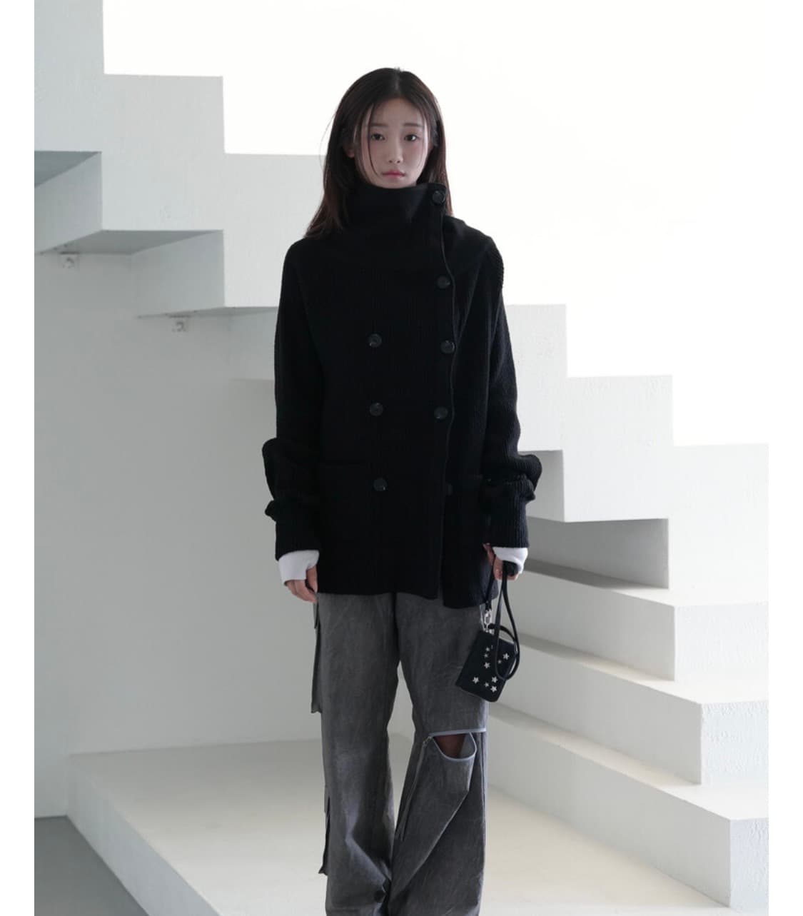 인앤양 인앤양인하모니 더블 버튼 가디건 블랙 상품이미지1