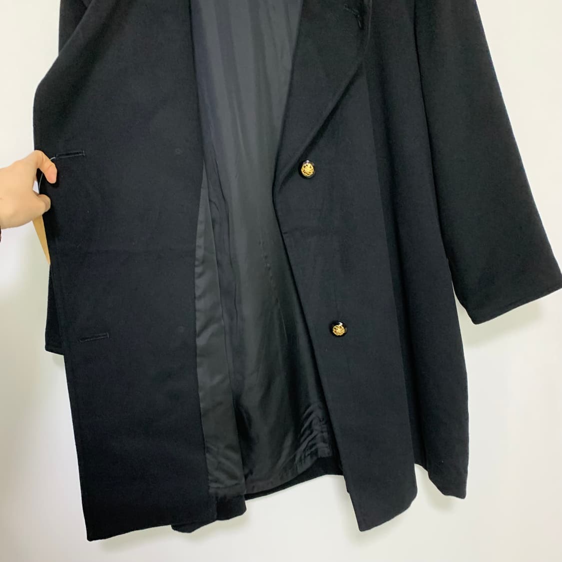 빈티지 캐시미어 100% 블랙 버튼 하프 코트 남녀공용 상품이미지8