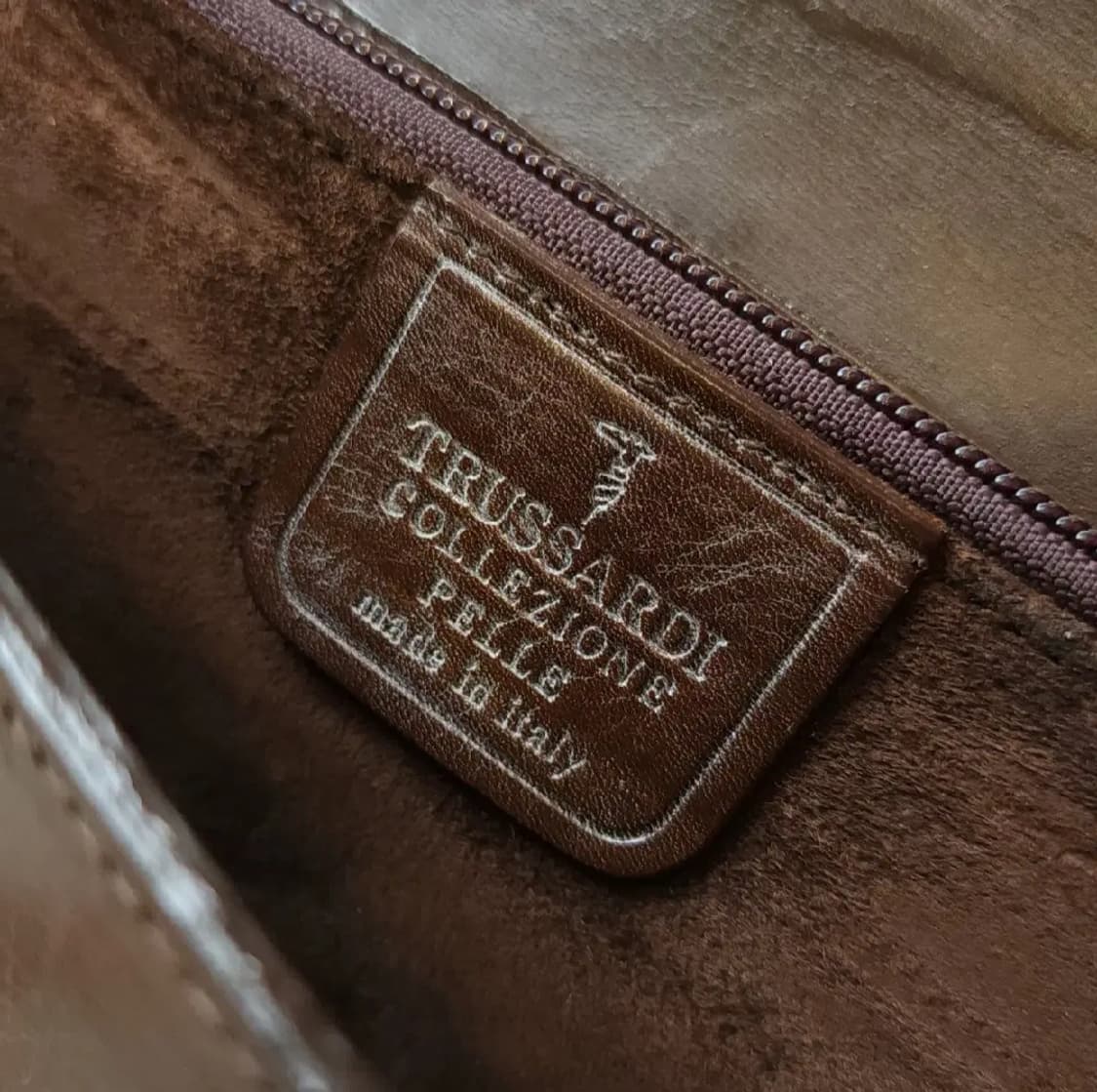 90s 트루사르디 가죽 클러치백 다크브라운 헤비레더 메탈 버클 상품이미지10