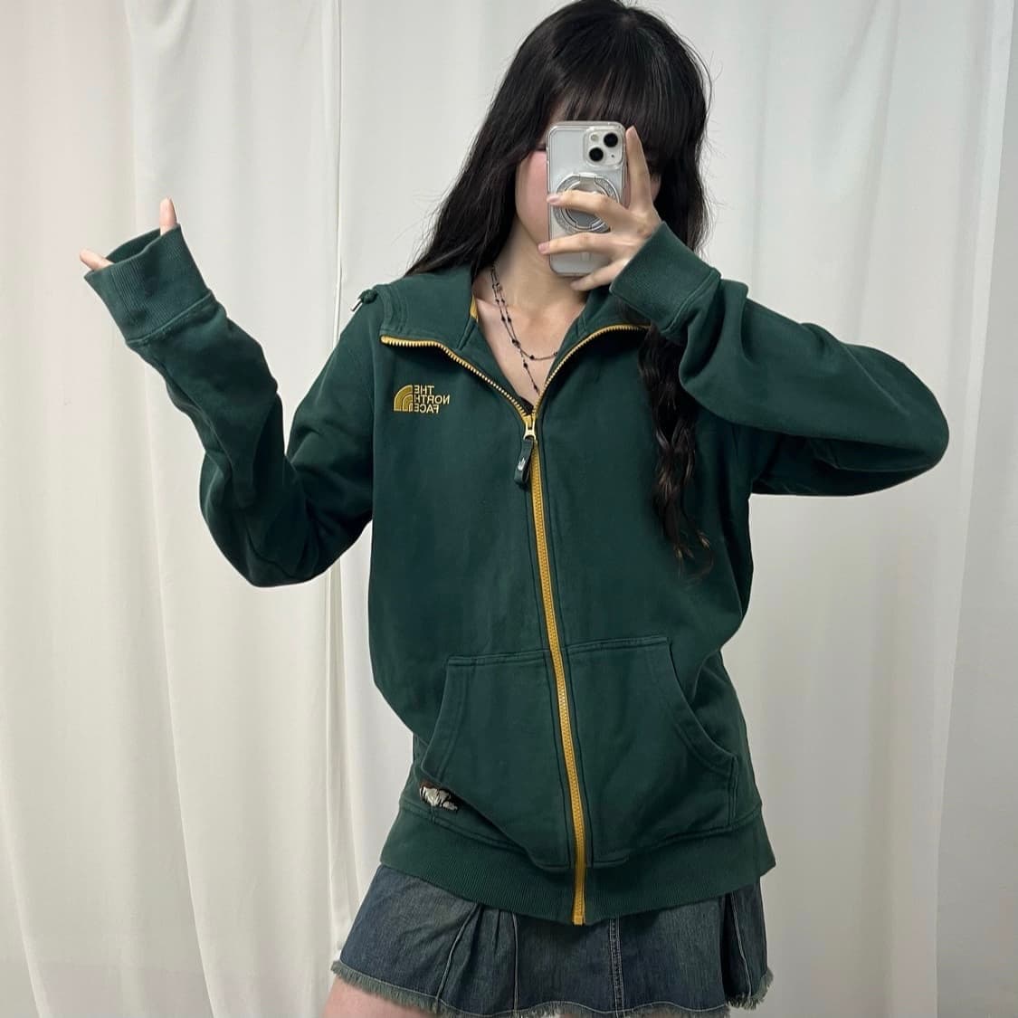 The North Face green hood zip-up 상품이미지2