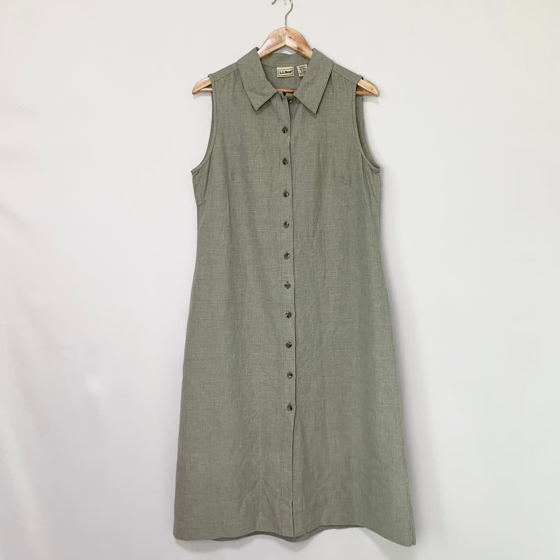 LLBean 민소매 린넨 혼방 헤링본 패턴 슬리브리스 셔츠 롱원피스 상품이미지1