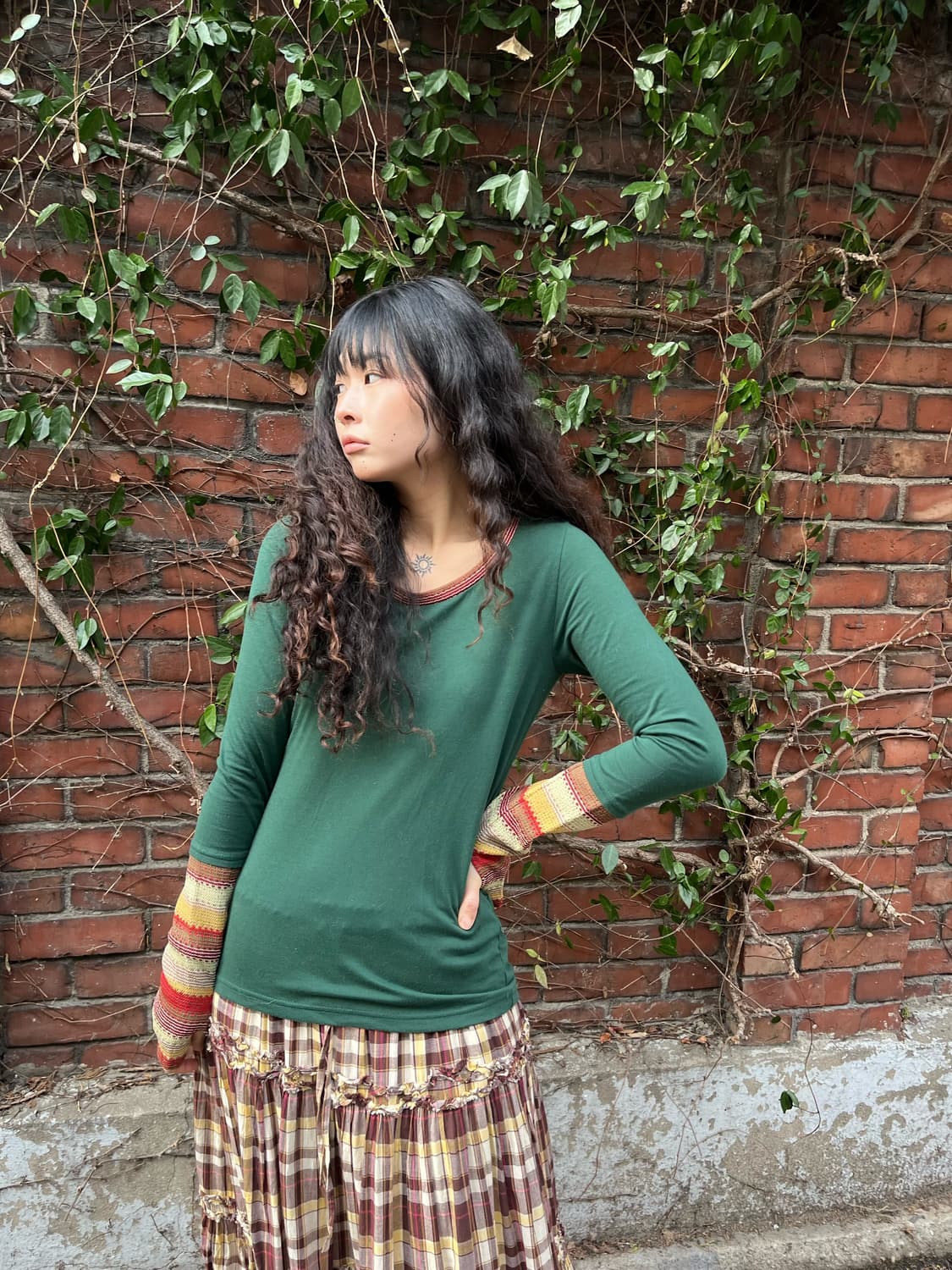 카키 그린 소매 워머 롱 슬리브 상품이미지1