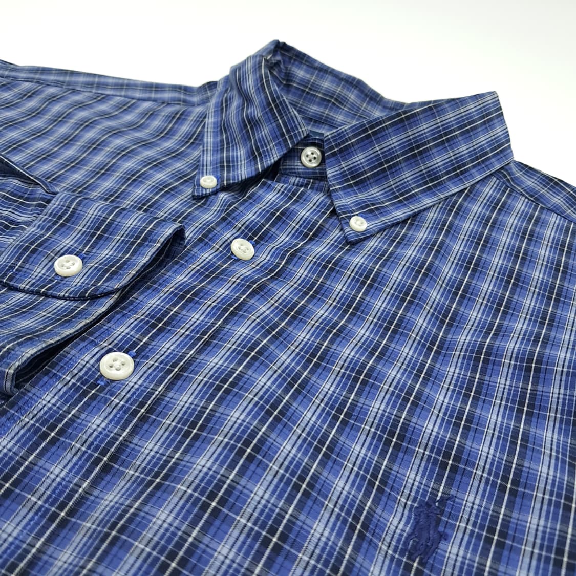 CN914 L 폴로 랄프로렌 블루 스몰타탄체크 긴팔 셔츠 남방 상품이미지5