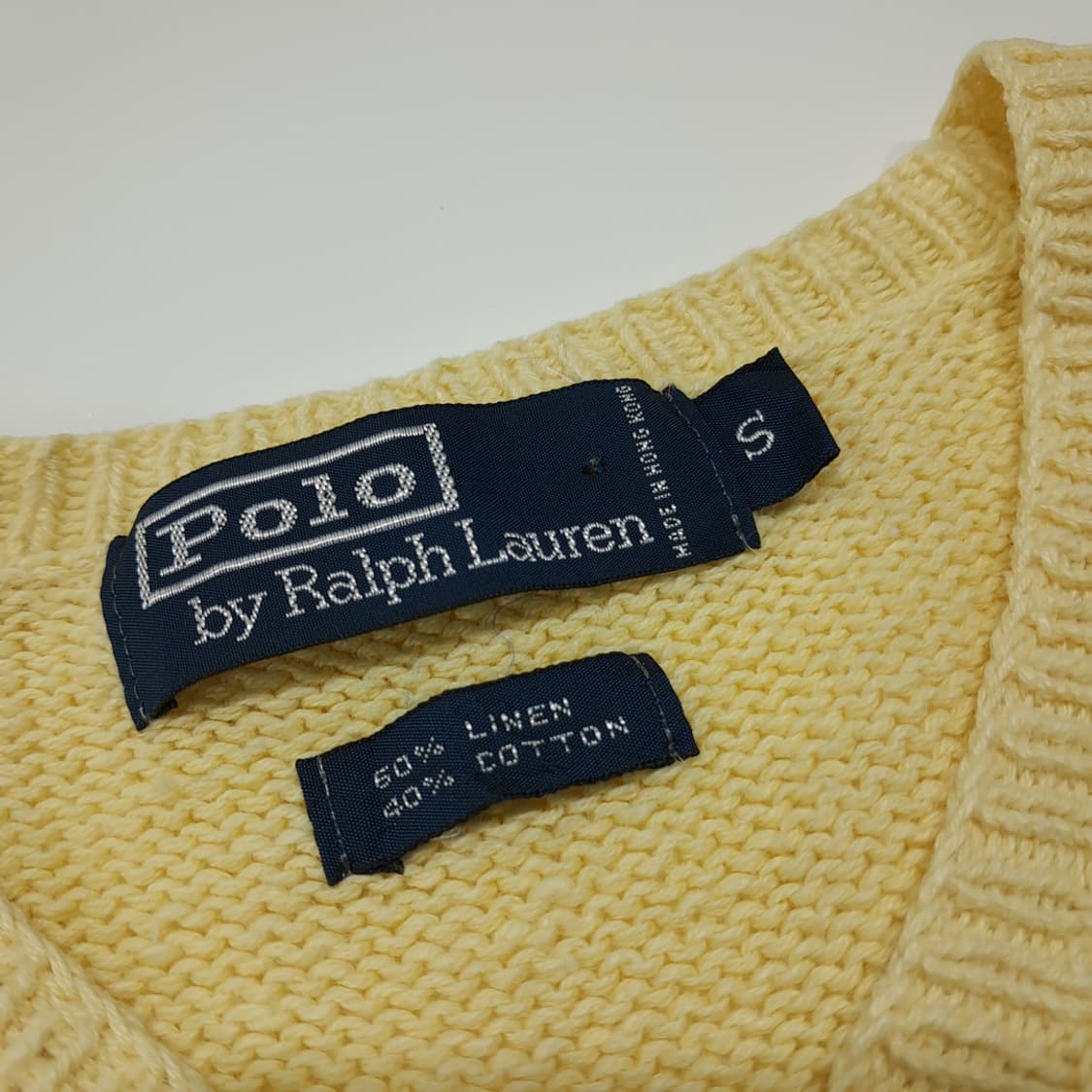 CL364 S 폴로 90s 홍콩판 린넨코튼 라이트옐로우 니트 베스트 상품이미지3