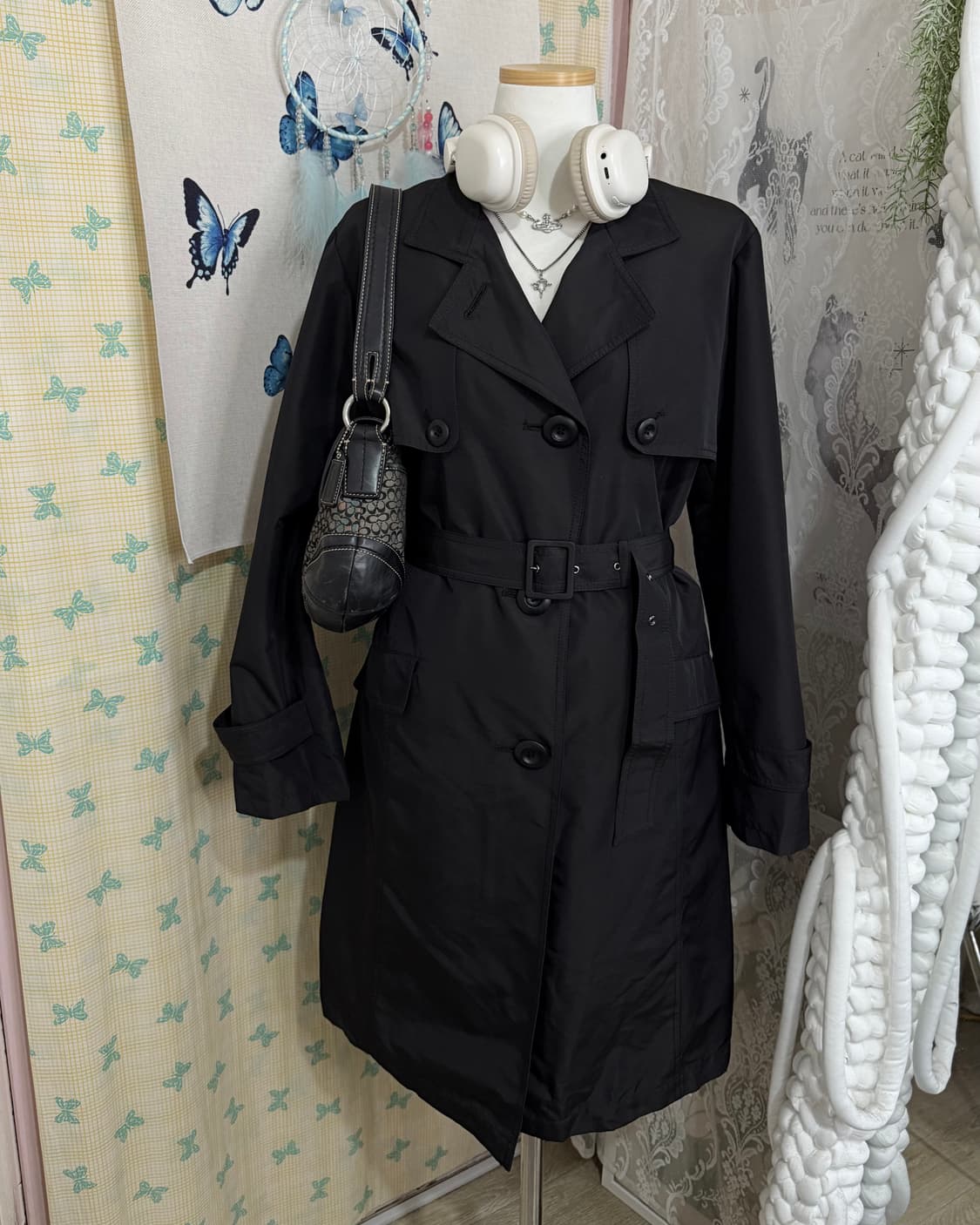 블랙 벨트 트렌치 코트 상품이미지4