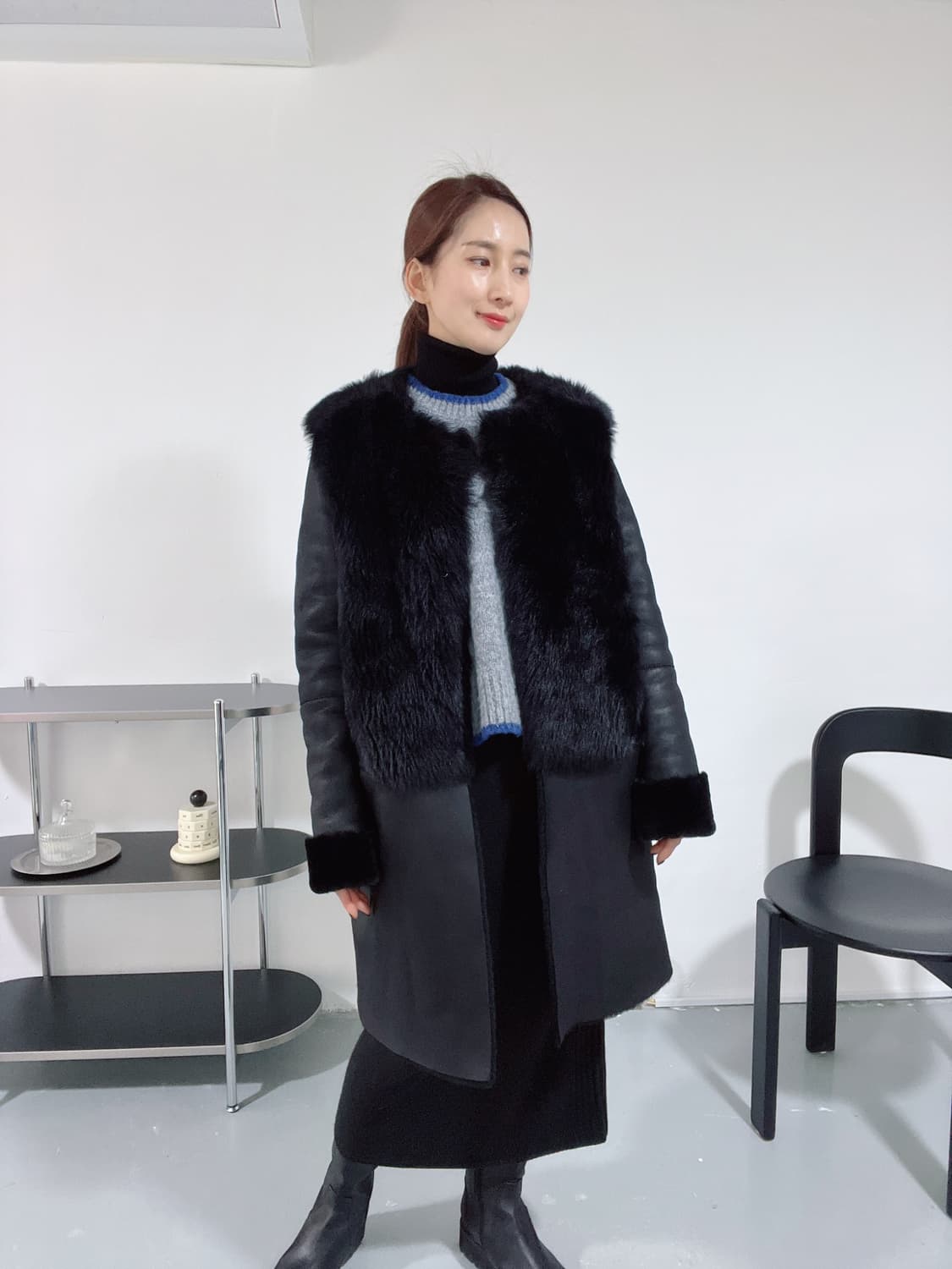 [44] 시슬리 앙가죽100% 무스탕 코트 상품이미지1