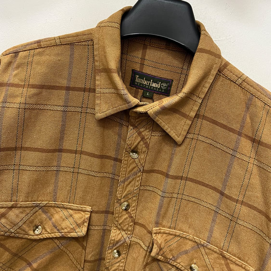 90s 팀버랜드 웨더기어 오버핏 체크 헤비 셔츠 남방 L 상품이미지3