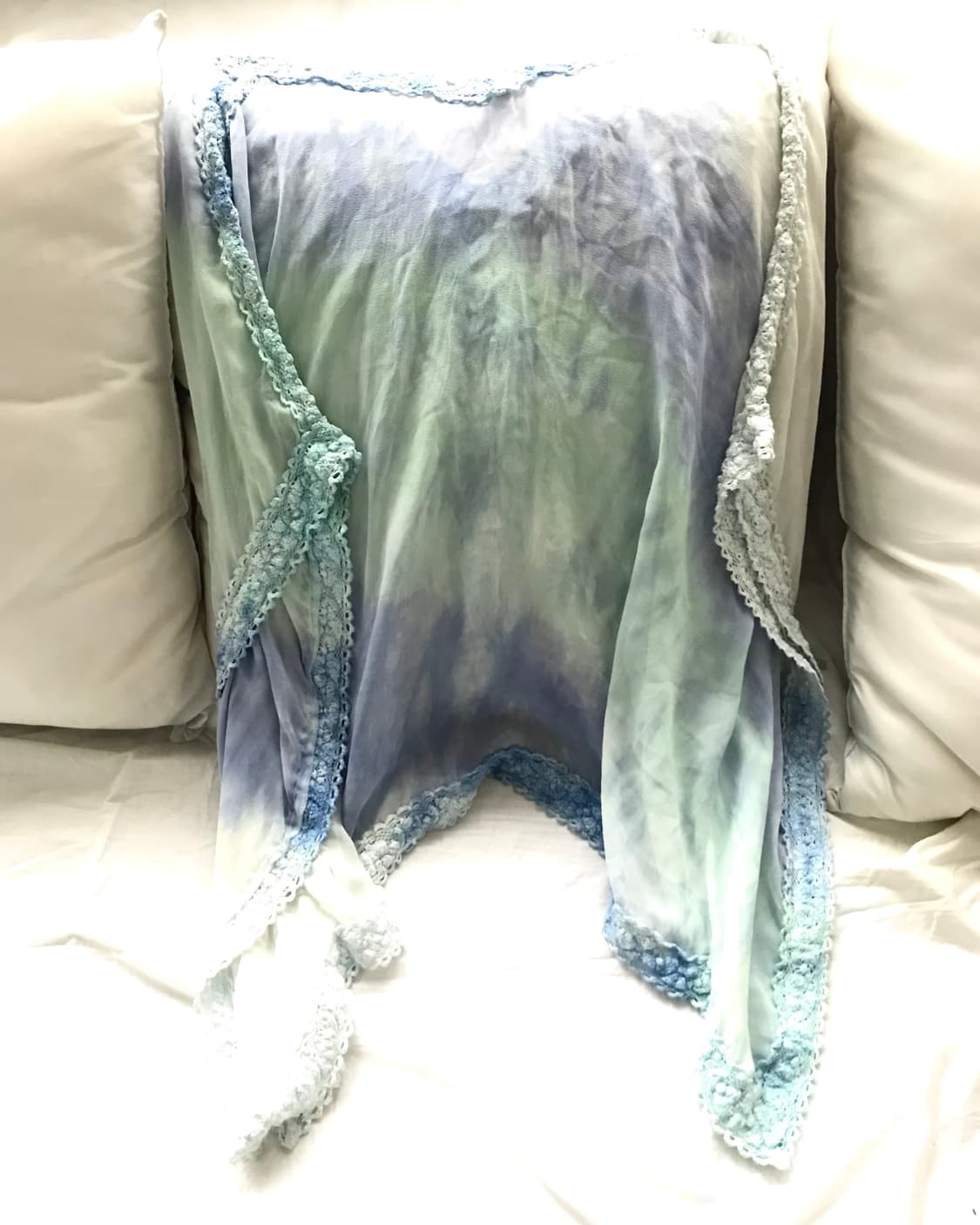 Blue tie-dye bohemian lace box blouse 상품이미지3