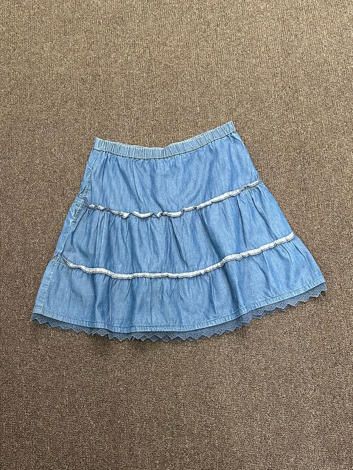 OS)Japanese vintage 프릴 디테일 밴딩데님 미니 스커트 상품이미지1