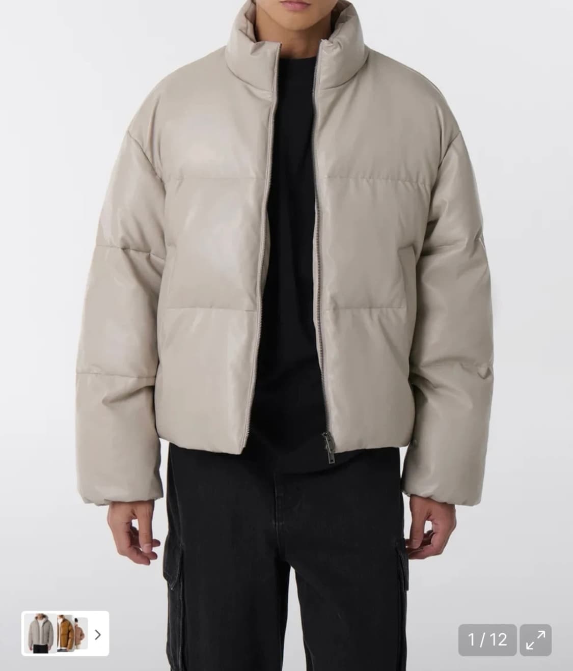 [2XL/1회착] 무탠다드 신세틱 레더 푸퍼 숏 패딩 재킷 [라이트 베이 상품이미지3