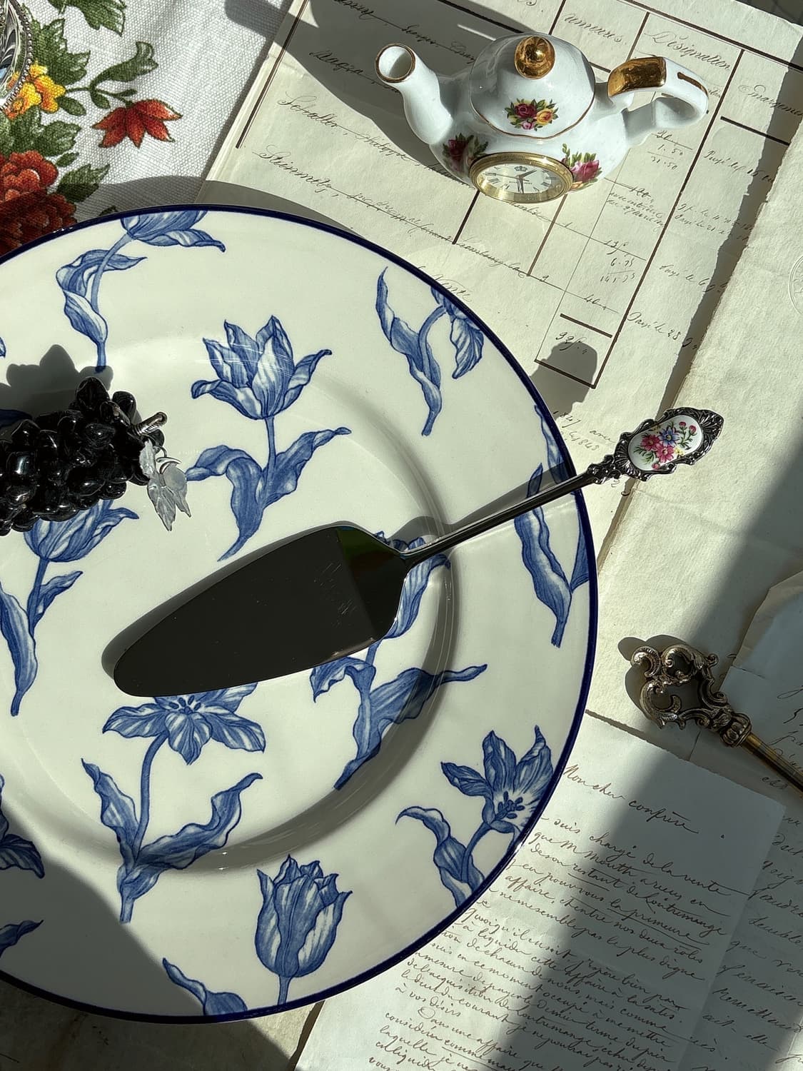 일본 빈티지 스텐 도자기장식 케이크서버 상품이미지1