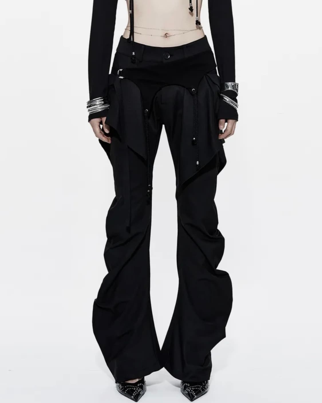 [택O새상품]카시코 레이어드 스트랩 팬츠 블랙S 상품이미지1