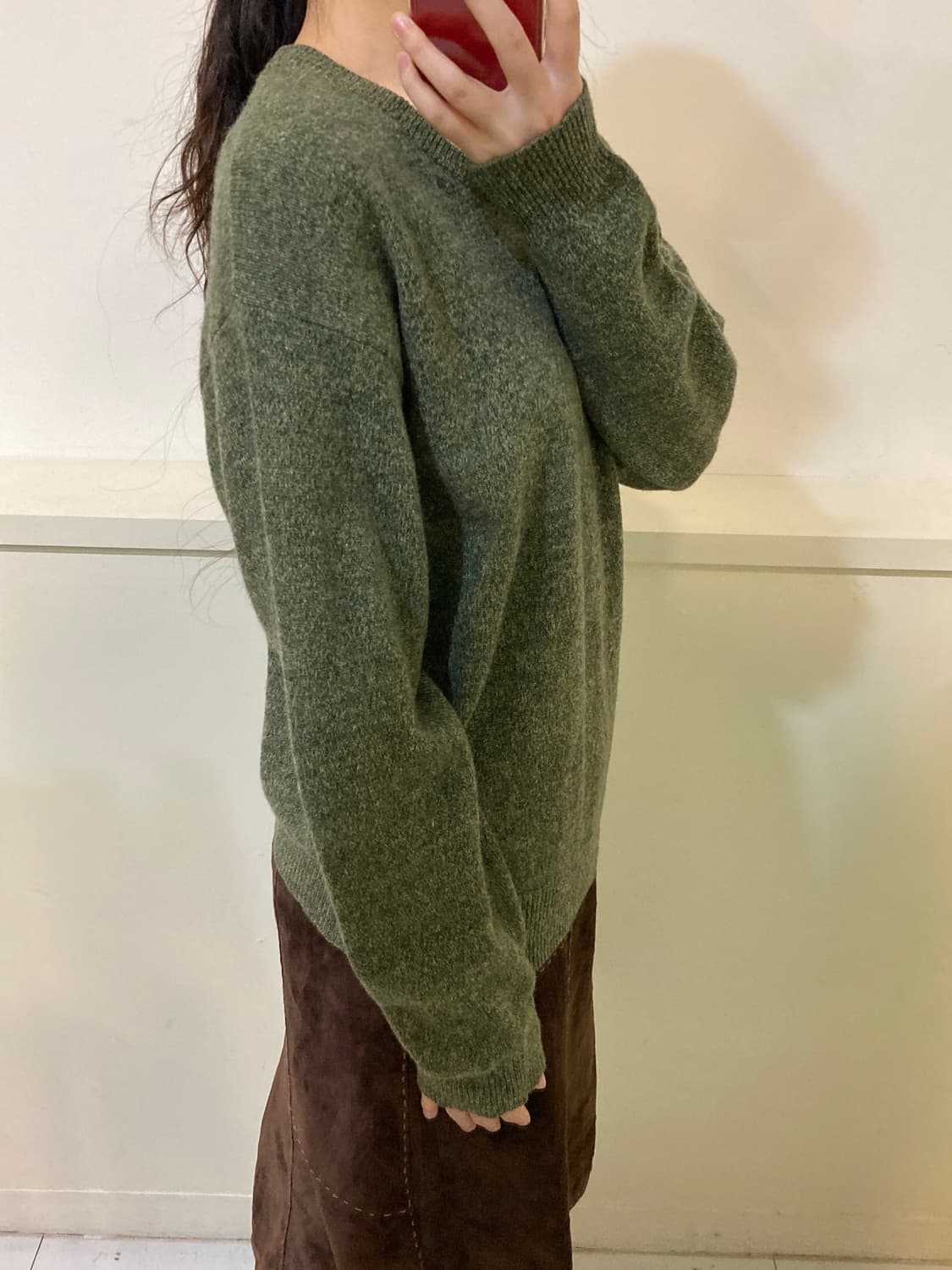 울 100% 쑥색 브이넥 니트 상품이미지10