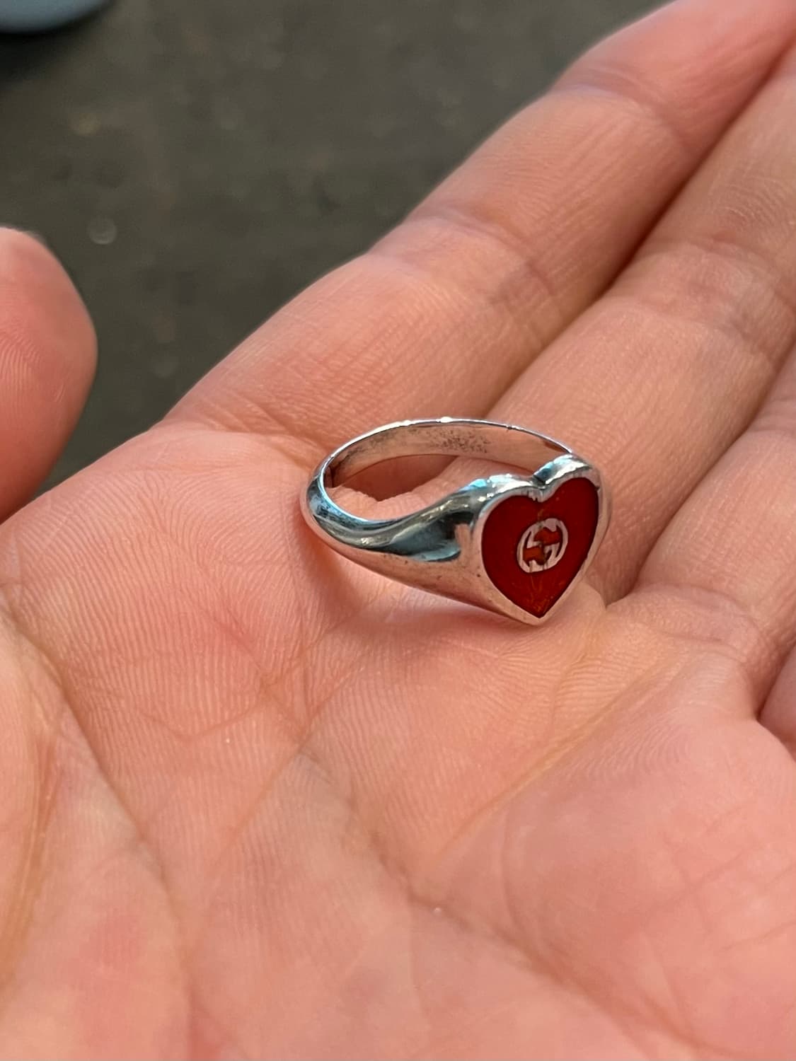 구찌 인터로킹 G 에나멜 하트 반지 SILVER RED 13호 상품이미지5