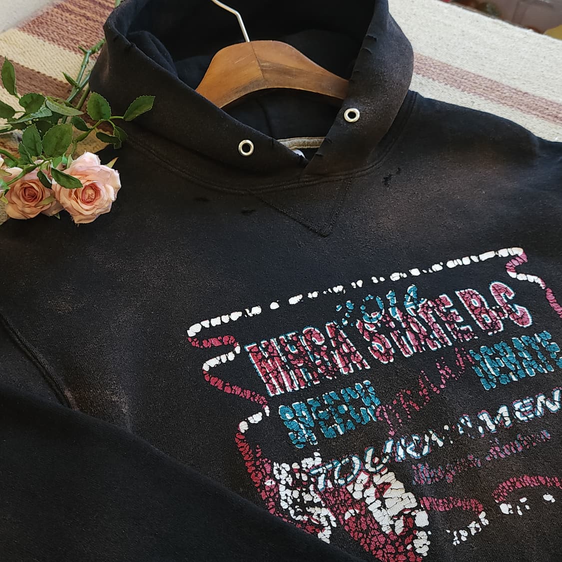 90s 러셀 후드 빈티지 스웻셔츠 썬페이딩 블랙 M 상품이미지10