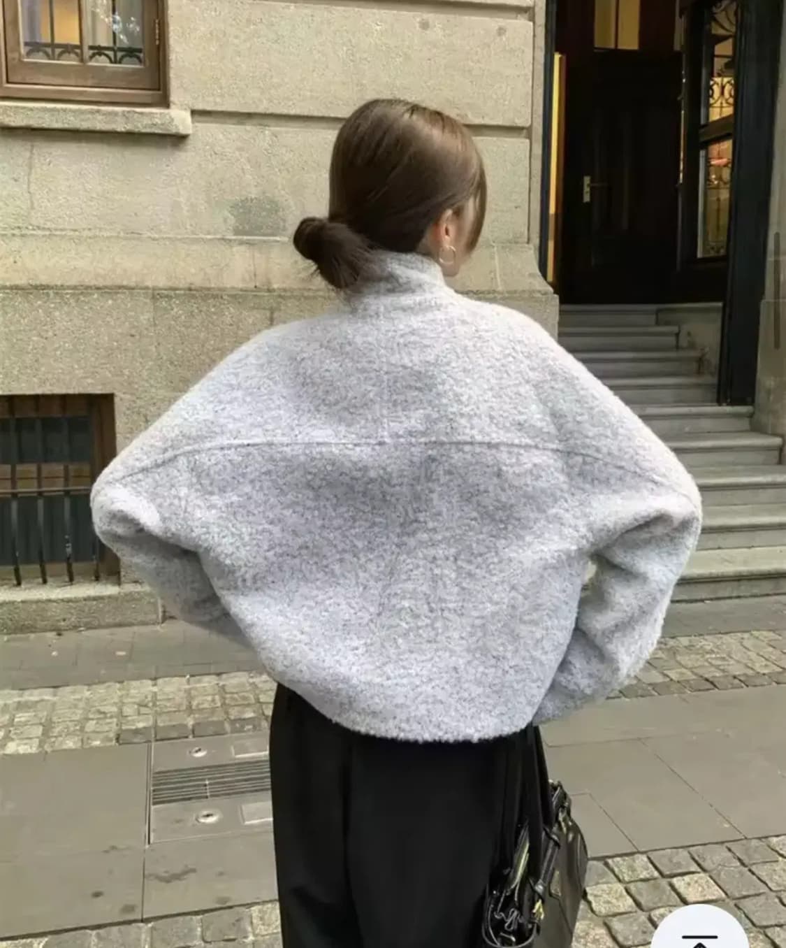 스카이 그레이 스탠드 칼라 버튼 오버핏 울 코트 상품이미지4