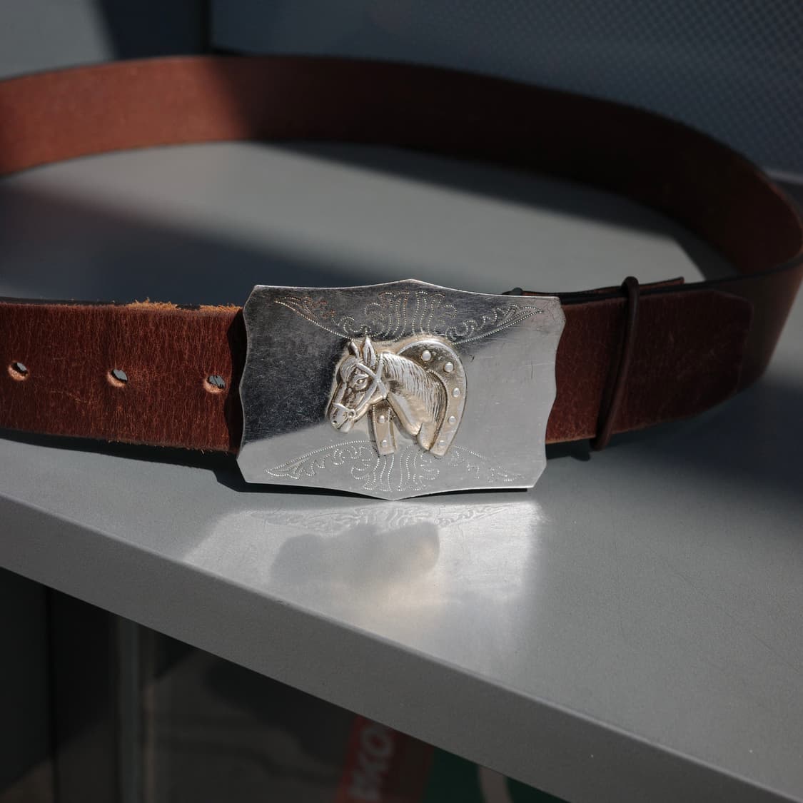 빈티지 홀스앤슈 웨스턴 빅 버클 레더 벨트 상품이미지2