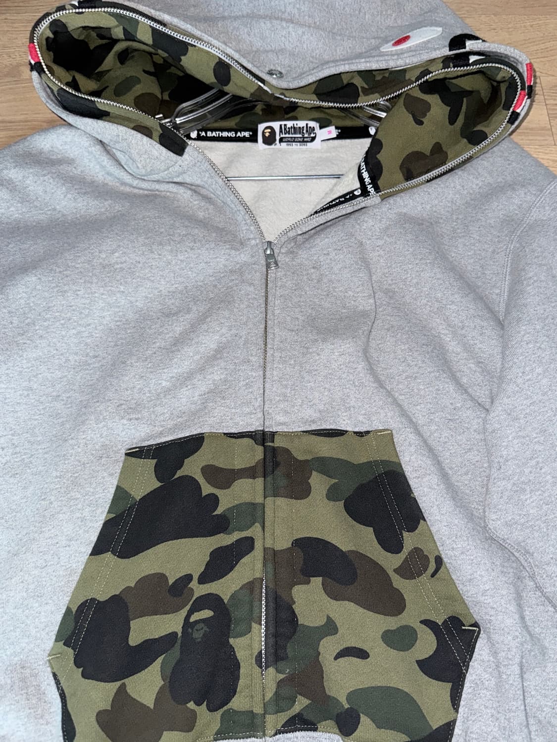 베이프 퍼스트 카모 샤크 풀 집 더블 후드 녹계 M 상품이미지4
