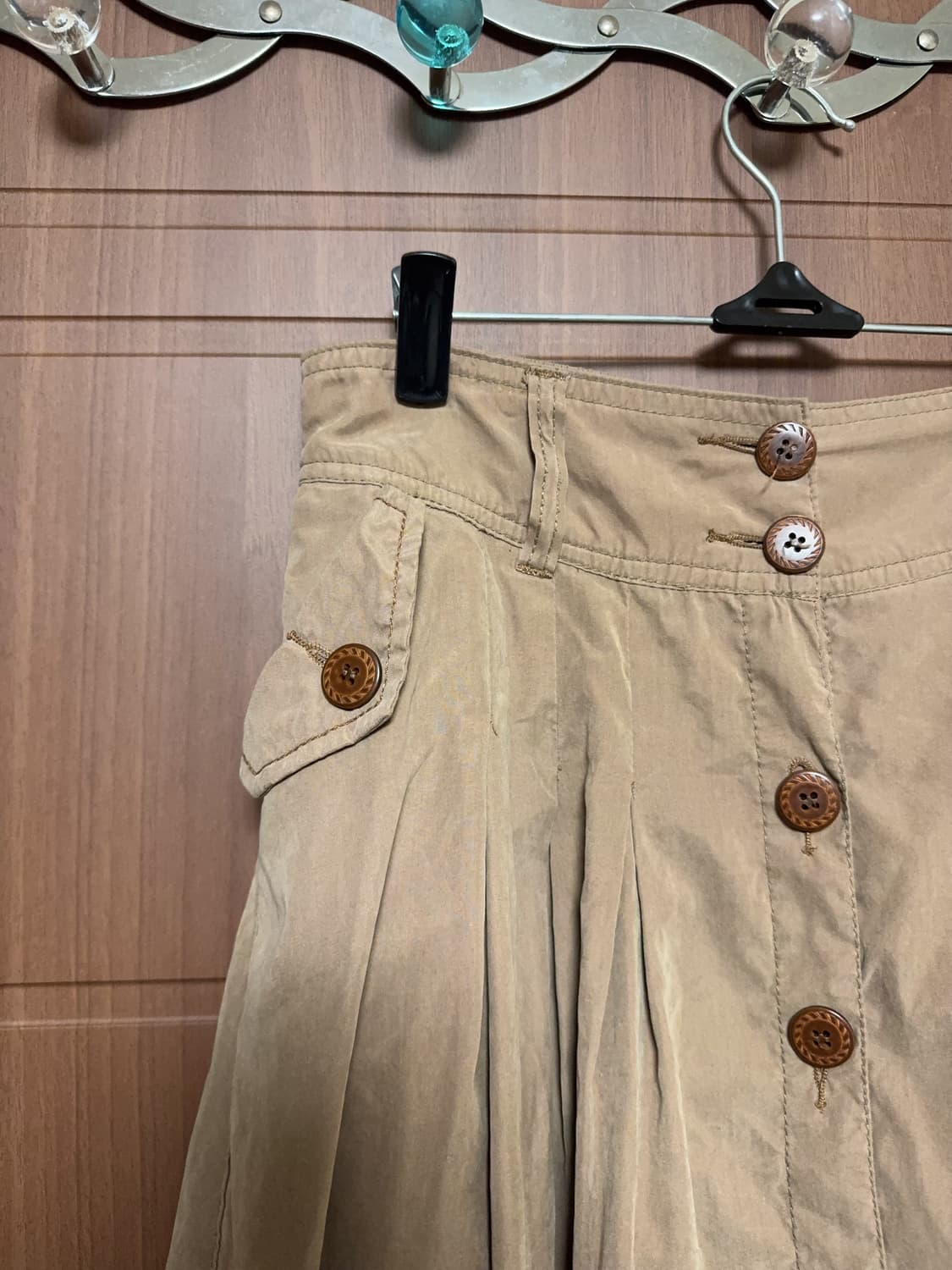 모리걸 하구미 일본 빈티지 베이지 브라운 단추 버튼 롱 스커트 상품이미지2