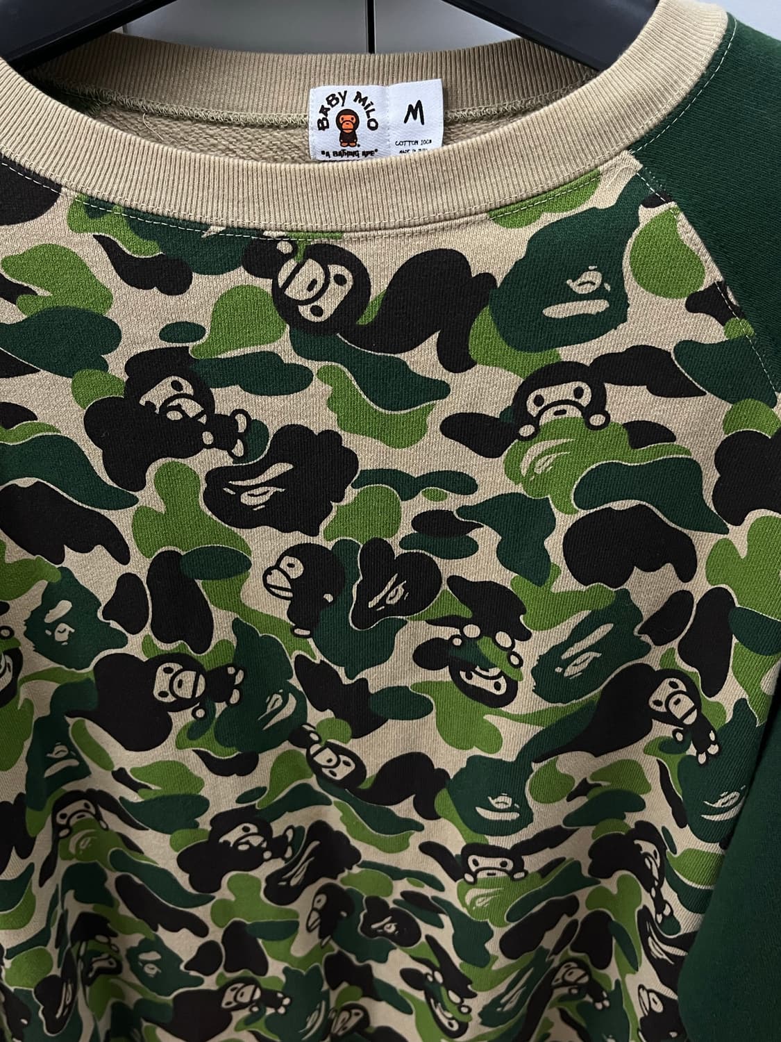 베이프 베이비 마일로 사루 카모 배색 나그랑 맨투맨 녹계 상품이미지4