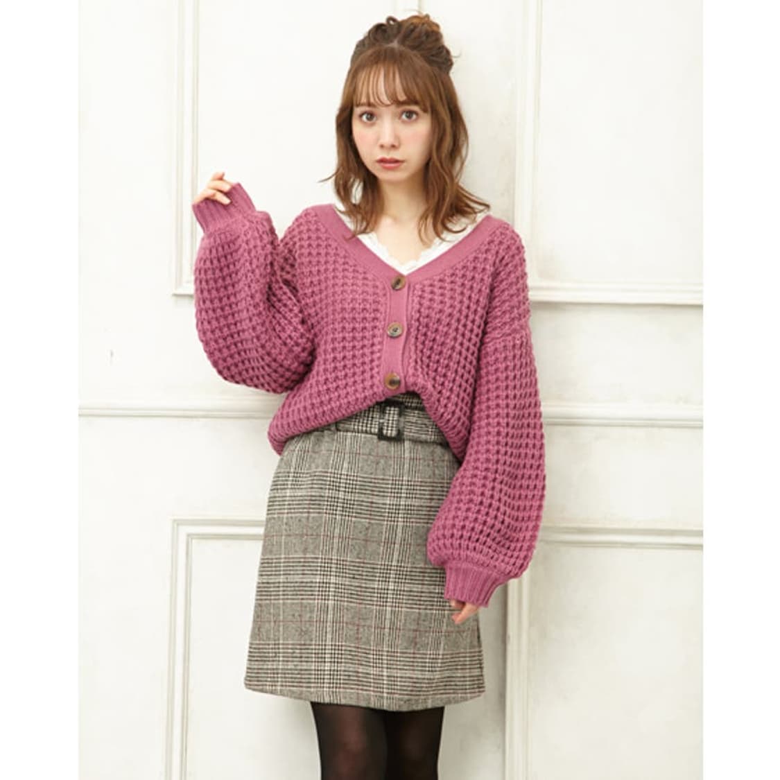 ingni 일본빈티지)퍼플 로맨틱 양산형st 아방핏 와플하찌니트가디건 상품이미지2