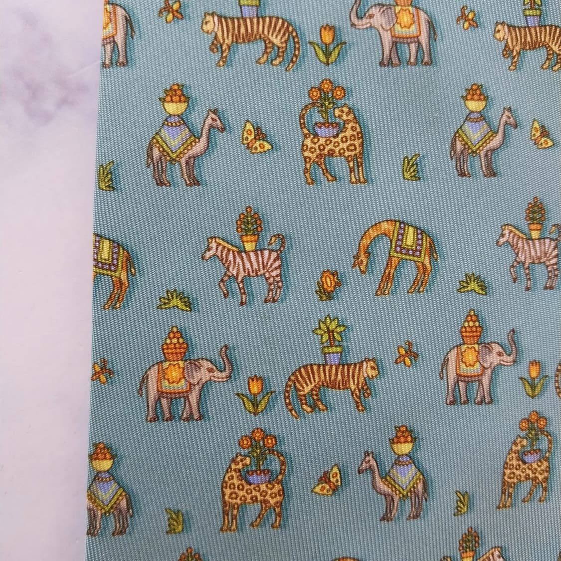 살바토레 페라가모 민트 동물 모티브 넥타이 9.7cm B등급 K2502 상품이미지8