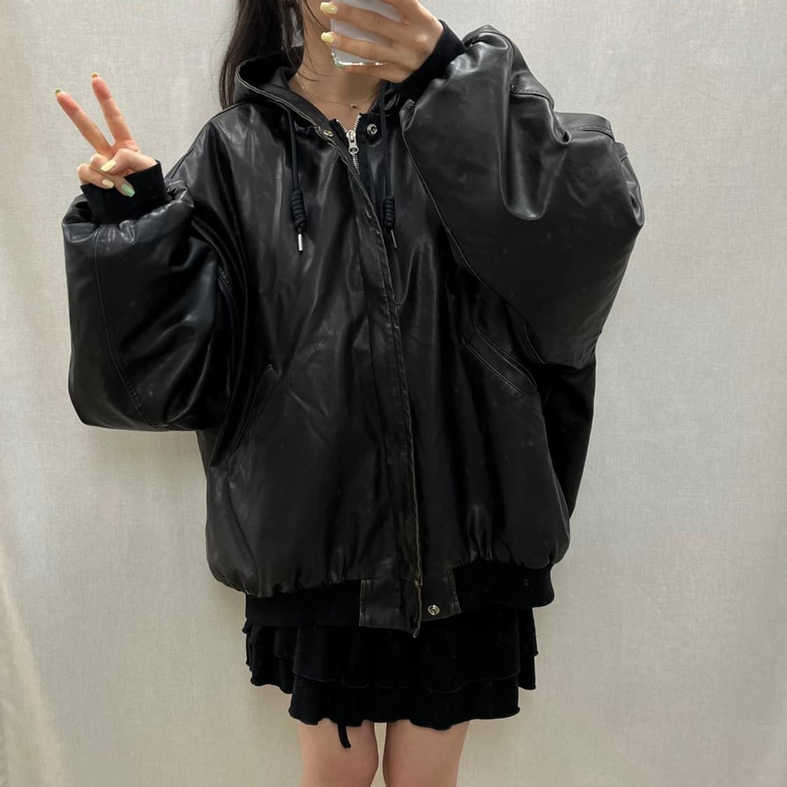 GLAMOUR 글래머 오버핏 레더 후디 자켓/#3625 상품이미지2