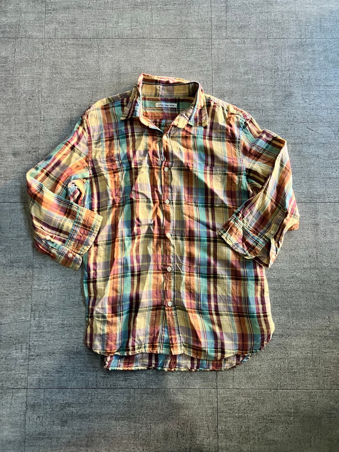 일본빈티지 Purelinen 올드스쿨아메카지 혁오풍 복고 잔체크셔츠 상품이미지1