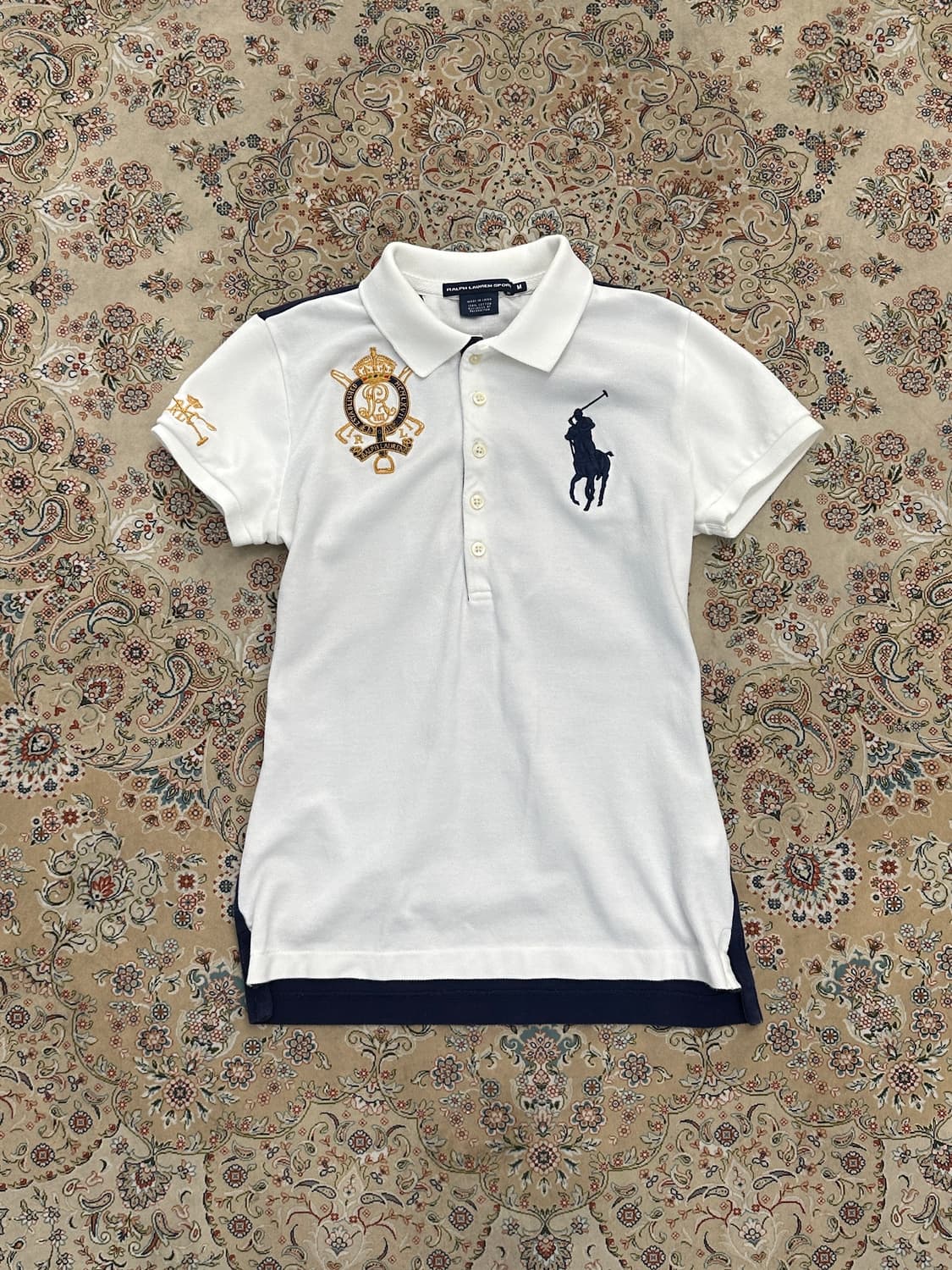 랄프로렌 스포츠 화이트/네이비 배색 빅포니 카라티  상품이미지1