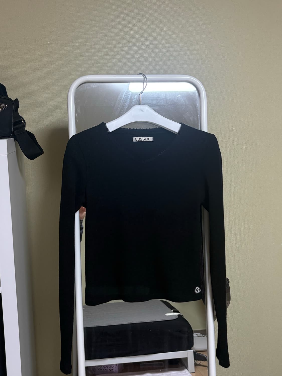 코이세이오 레이스 와플 롱슬리브 블랙 상품이미지1