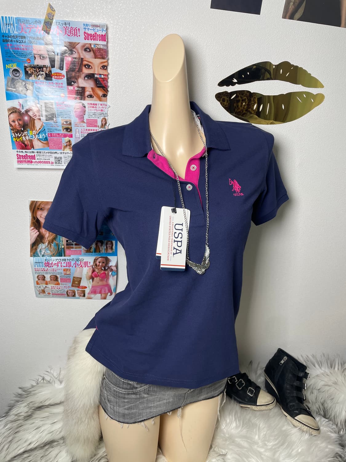 Polo assn 네이비 핑크 카라 반팔티 상품이미지1