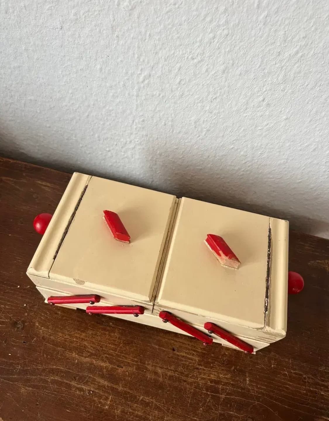 독일)빈티지 아이보리 우드 소잉박스 상품이미지2