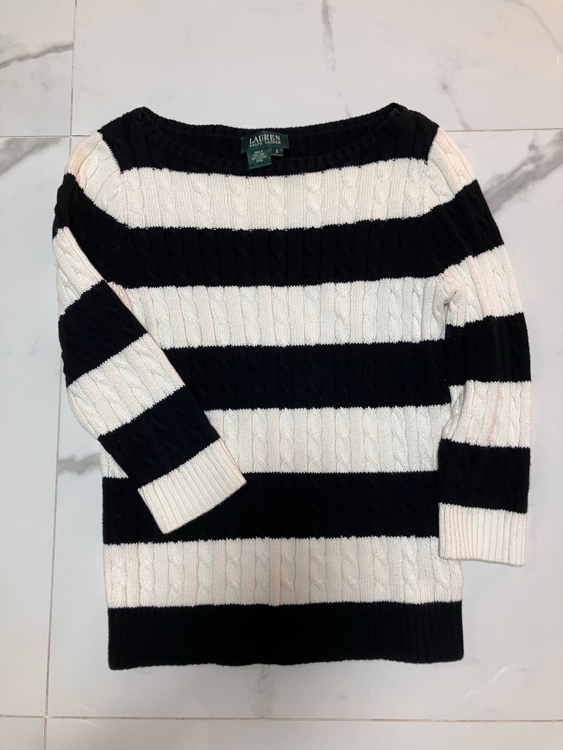 랄프로렌 면 100% 스트라이프 보트넥 케이블 니트 스웨터 상품이미지1