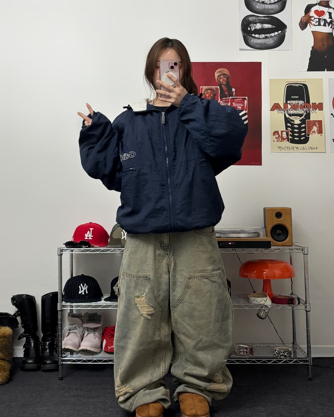 아디다스 90s 오버사이즈 네이비 퀼팅 점퍼 상품이미지4