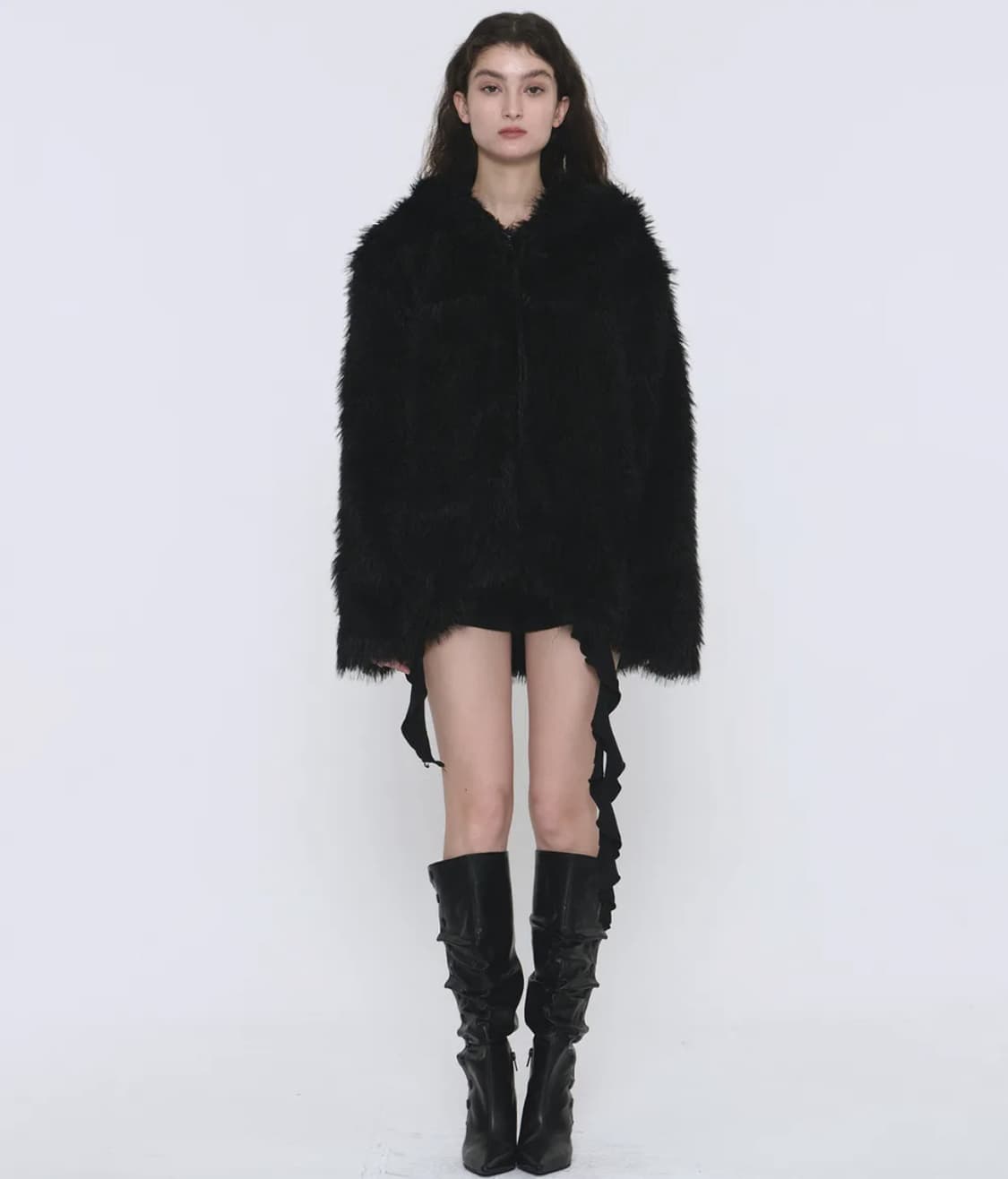 [새상품] 플레이스 스튜디오 컬리 부클 헤비 에코 소프트 퍼 하프 후드  상품이미지1