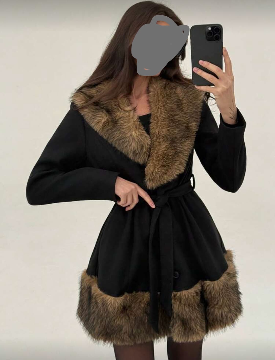 Y2k 갸루 블랙 퍼 플레어 코트 상품이미지2