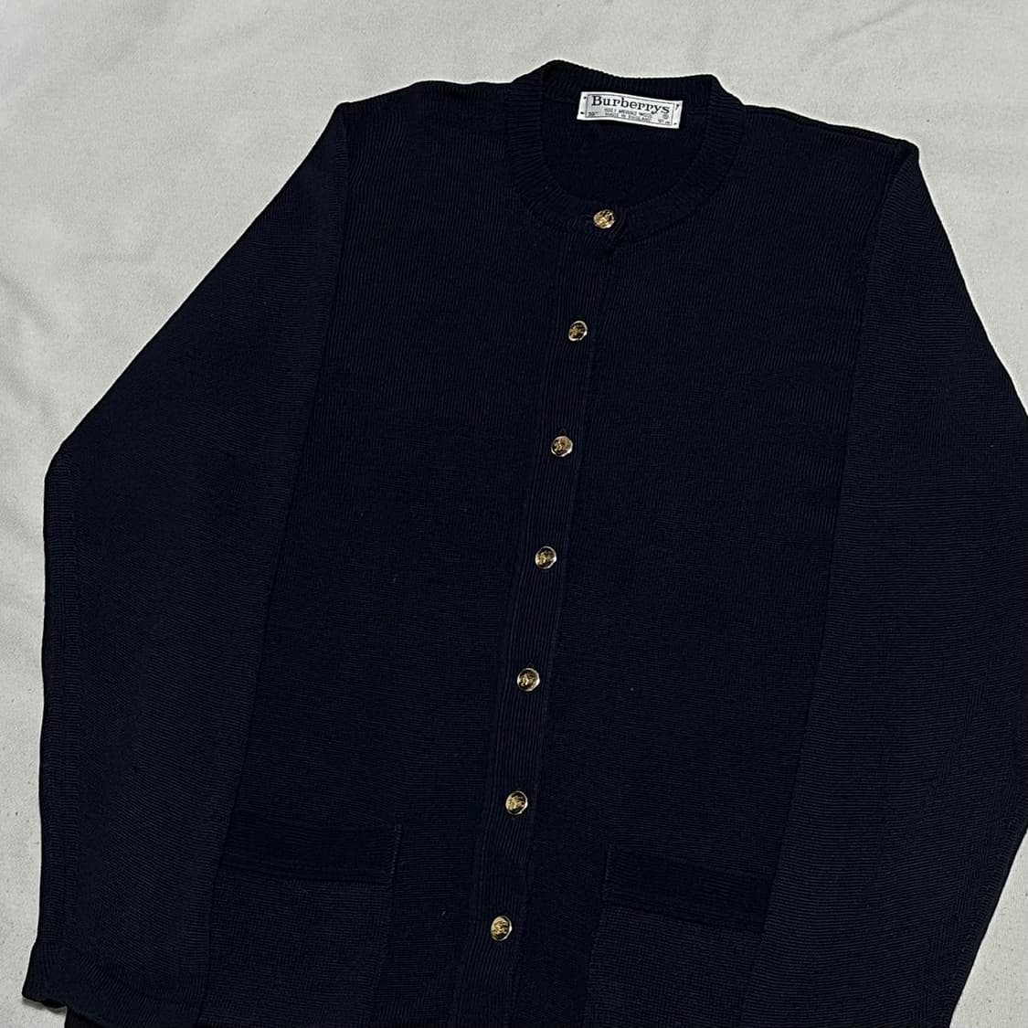 36 버버리 골드 버튼 메리노 울 네이비 가디건 상품이미지1