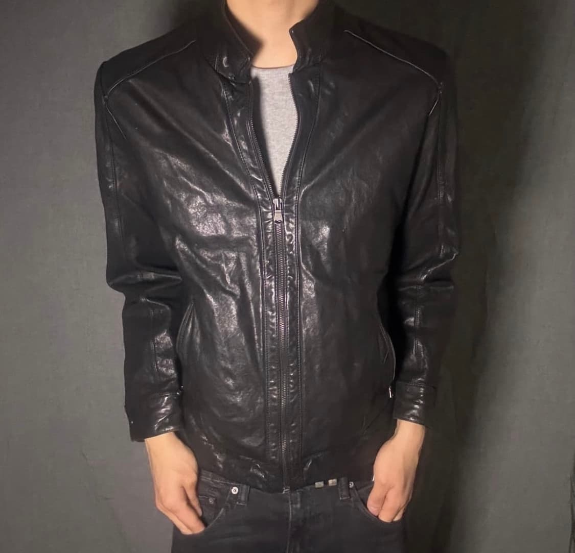 블랙 가죽 라이더 레더 자켓 상품이미지2