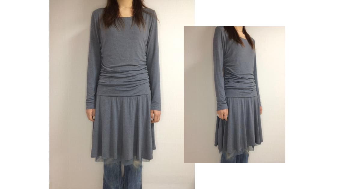 빈티지 그레이 셔링 레이스 레이어드 원피스 상품이미지1