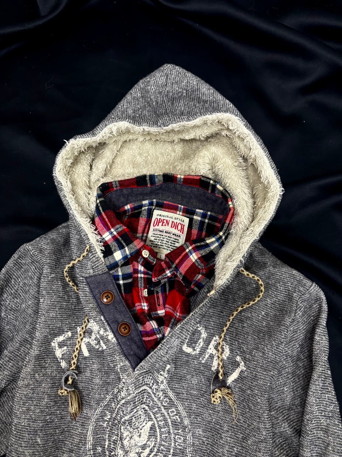 y2k Print Check Layered Hoodie Sleeve 상품이미지7