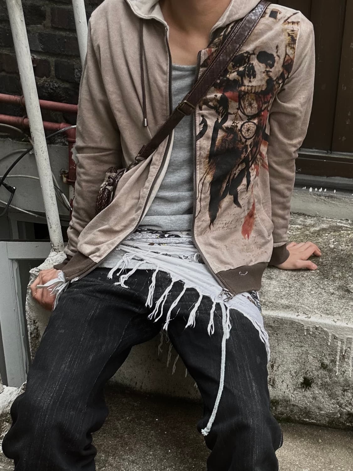 2000s In the attic v-kei 스컬&페더 후드집업 상품이미지1